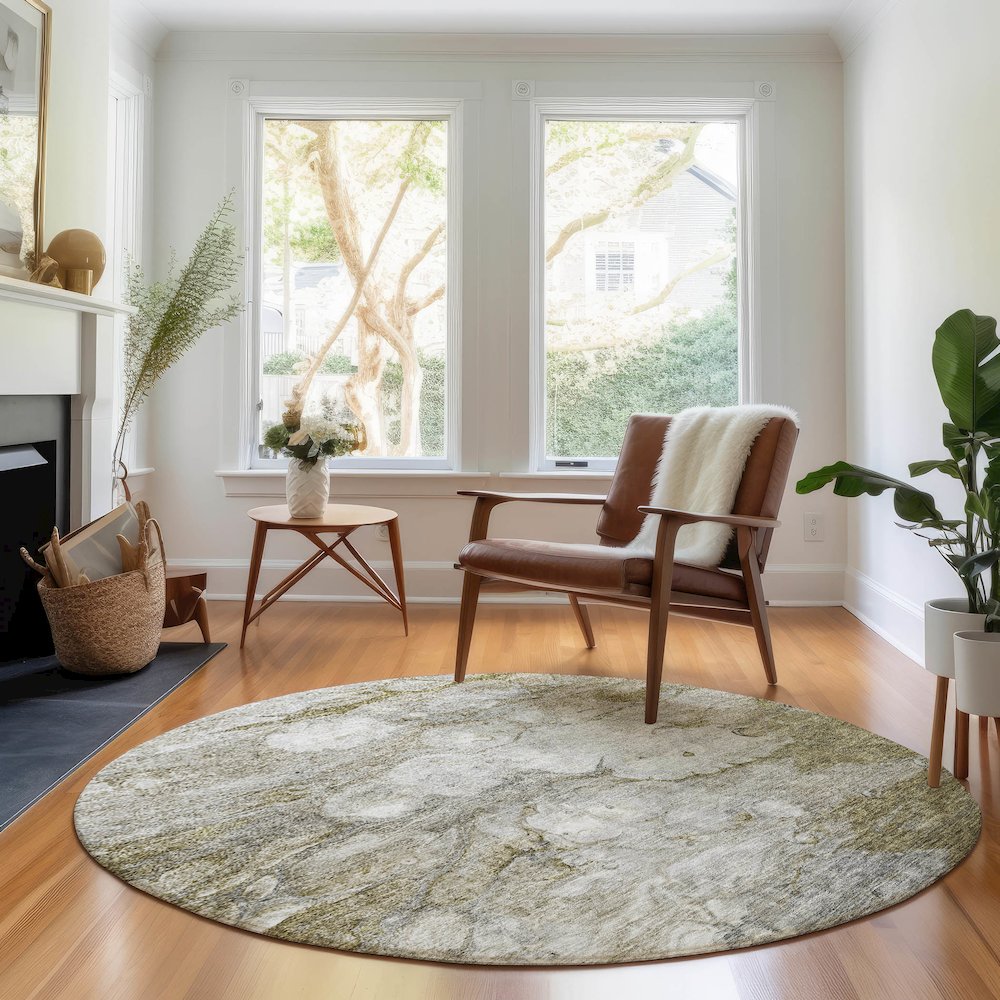 Premium Machine Washable Mayfield AMF698 Brown 8' x 8' Round Rug. Picture 5