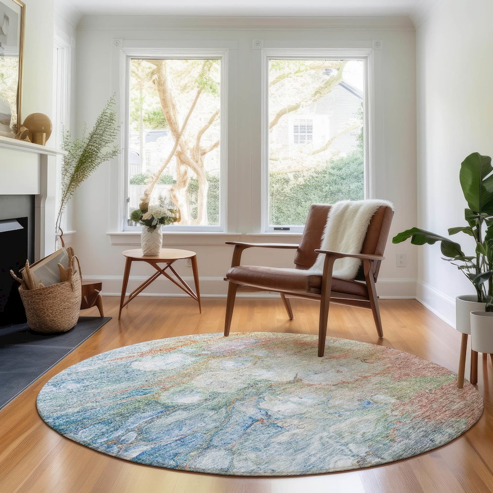 Premium Machine Washable Mayfield AMF698 Coral 8' x 8' Round Rug. Picture 5