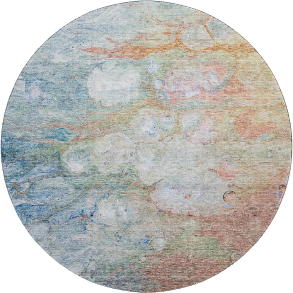 Premium Machine Washable Mayfield AMF698 Coral 8' x 8' Round Rug. Picture 1