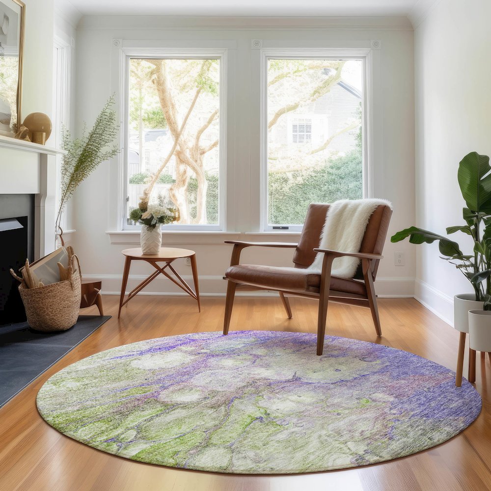 Premium Machine Washable Mayfield AMF698 Purple 8' x 8' Round Rug. Picture 5