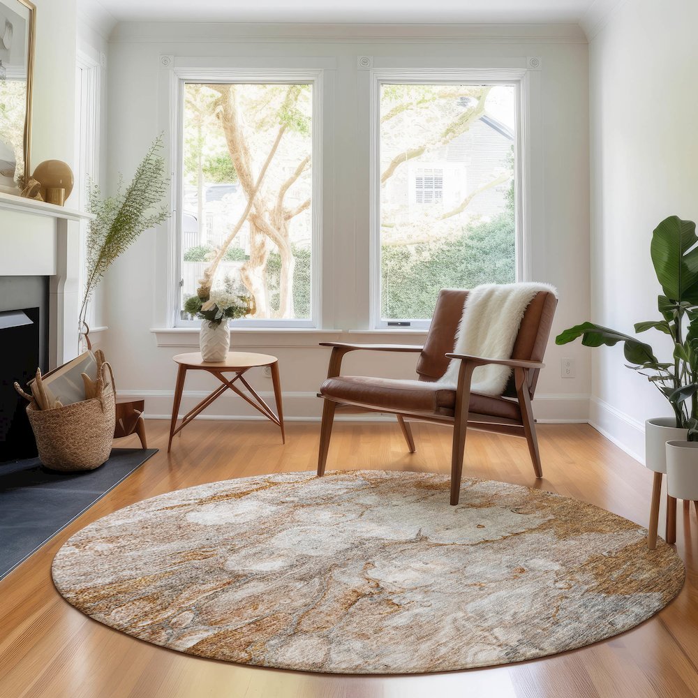 Premium Machine Washable Mayfield AMF698 Terracotta 8' x 8' Round Rug. Picture 5