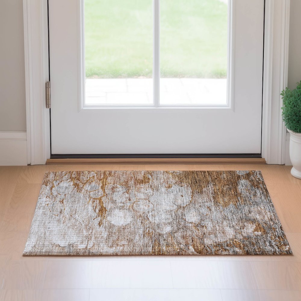 Premium Machine Washable Mayfield AMF698 Terracotta 1'8" x 2'6" Rug. Picture 5