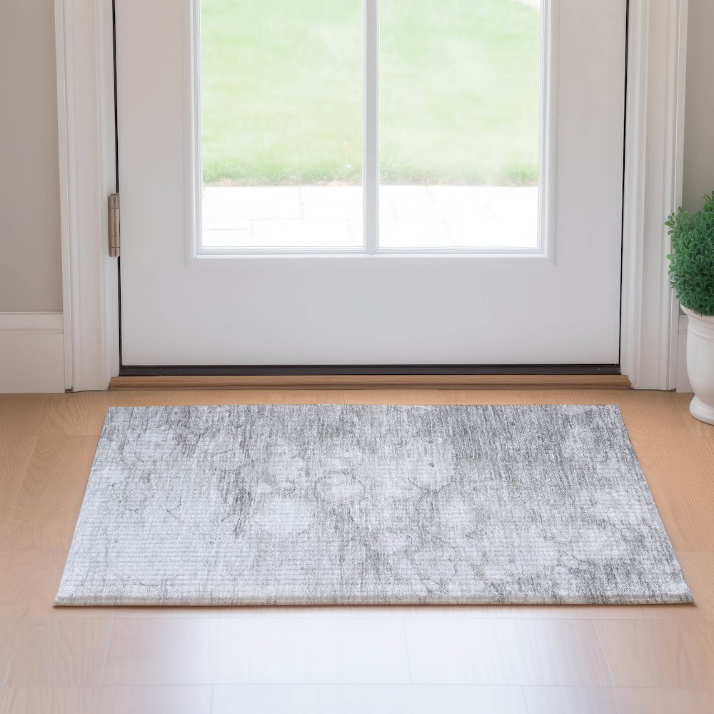 Premium Machine Washable Mayfield AMF699 Silver 1'8" x 2'6" Rug. Picture 5