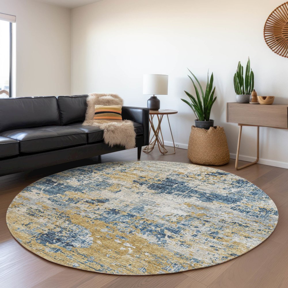 Premium Machine Washable Mayfield  Blue 8' x 8' Round Rug. Picture 5