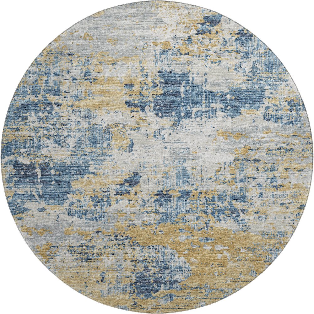 Premium Machine Washable Mayfield  Blue 8' x 8' Round Rug. Picture 1