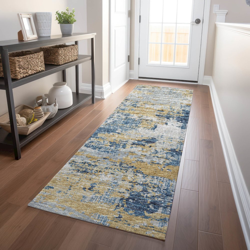 Premium Machine Washable Mayfield  Blue 2'3" x 7'6" Runner Rug. Picture 5