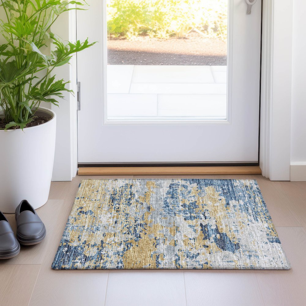 Premium Machine Washable Mayfield  Blue 1'8" x 2'6" Rug. Picture 5