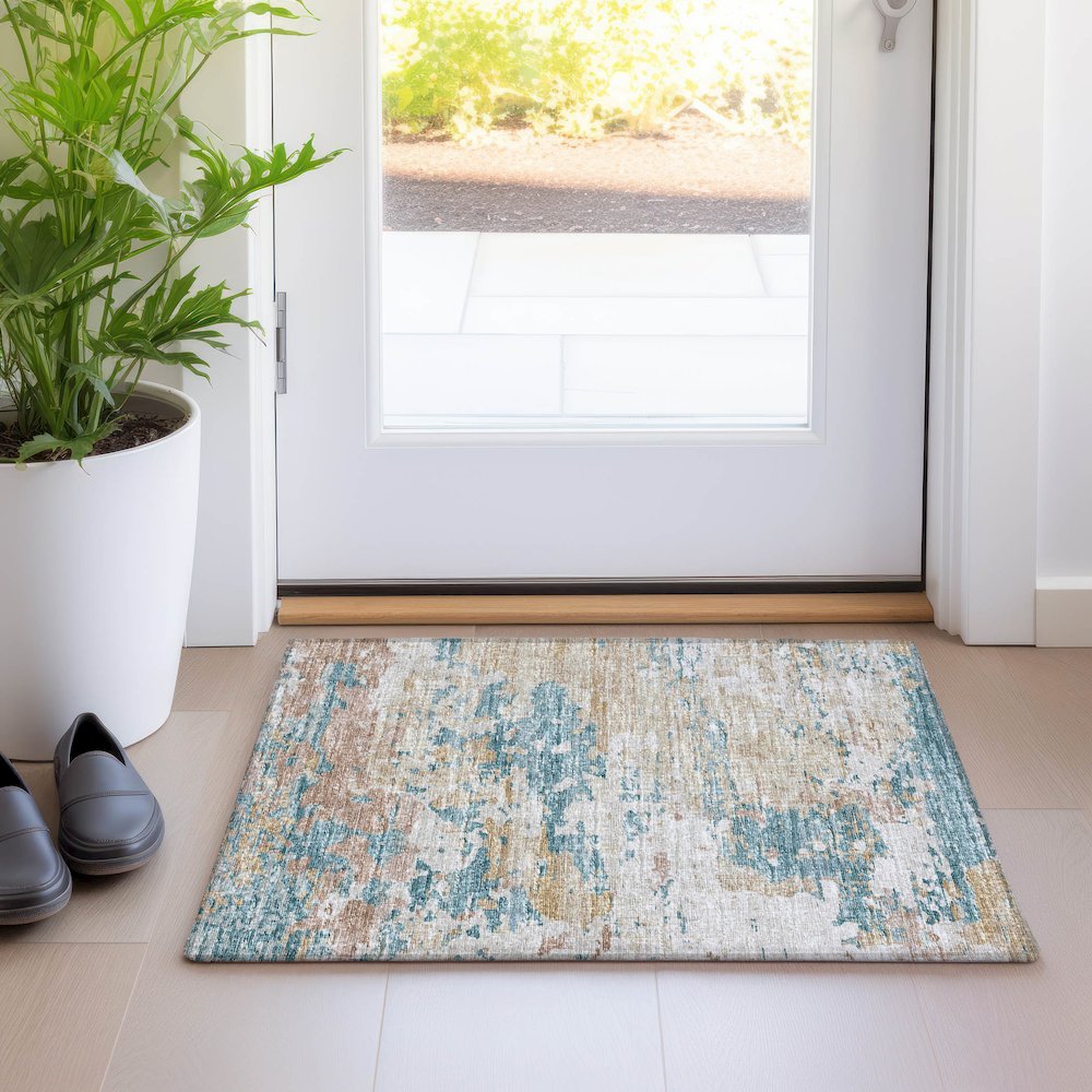Premium Machine Washable Mayfield  Teal 1'8" x 2'6" Rug. Picture 5