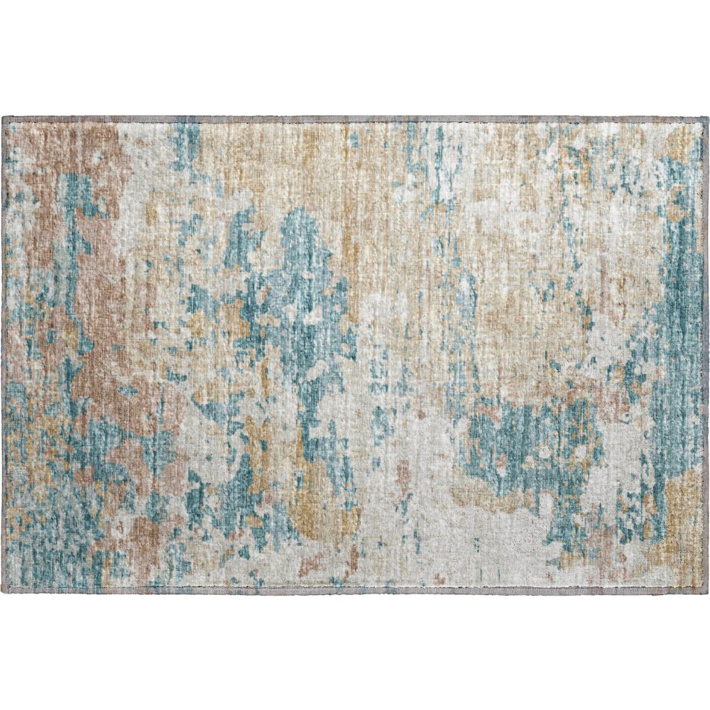 Premium Machine Washable Mayfield  Teal 1'8" x 2'6" Rug. Picture 1