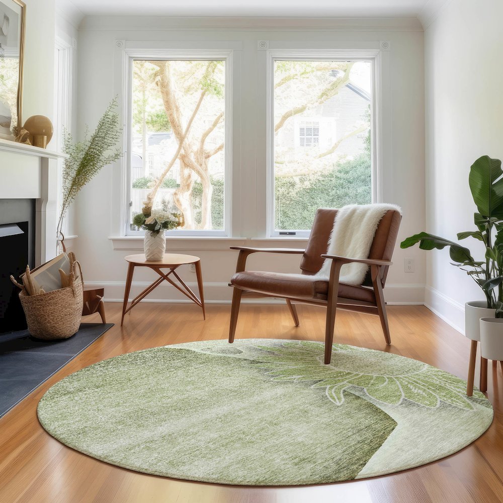 Premium Machine Washable Mayfield AMF700 Aloe 8' x 8' Round Rug. Picture 5