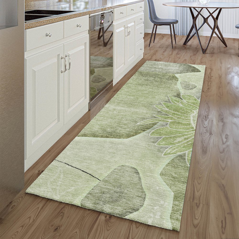Premium Machine Washable Mayfield AMF700 Aloe 2'3" x 7'6" Runner Rug. Picture 5