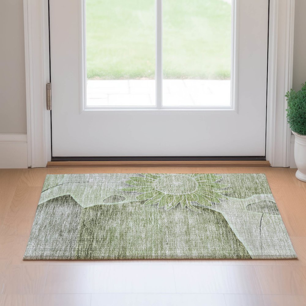 Premium Machine Washable Mayfield AMF700 Aloe 1'8" x 2'6" Rug. Picture 5