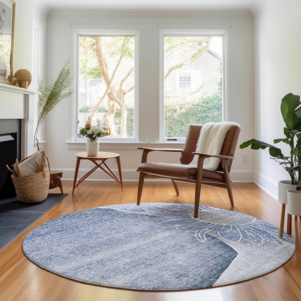 Premium Machine Washable Mayfield AMF700 Blue 8' x 8' Round Rug. Picture 5