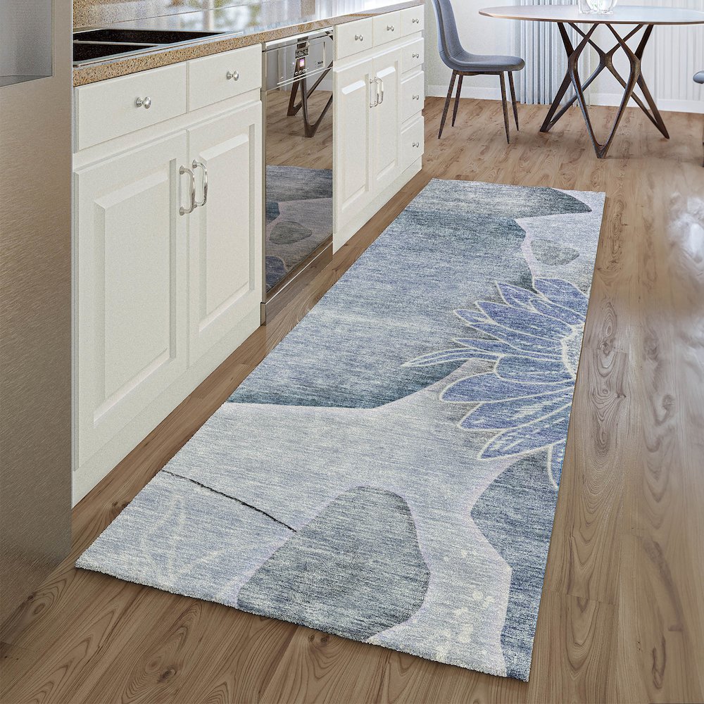 Premium Machine Washable Mayfield AMF700 Blue 2'3" x 7'6" Runner Rug. Picture 5