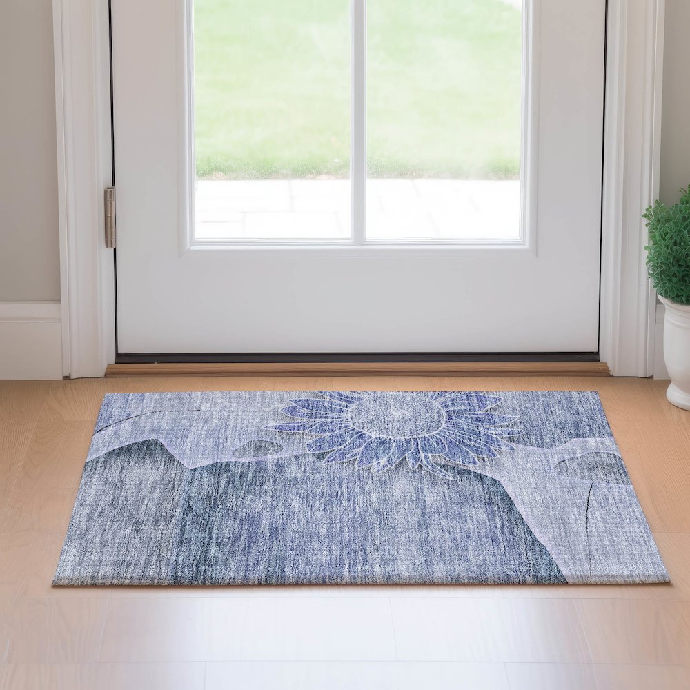 Premium Machine Washable Mayfield AMF700 Blue 1'8" x 2'6" Rug. Picture 5