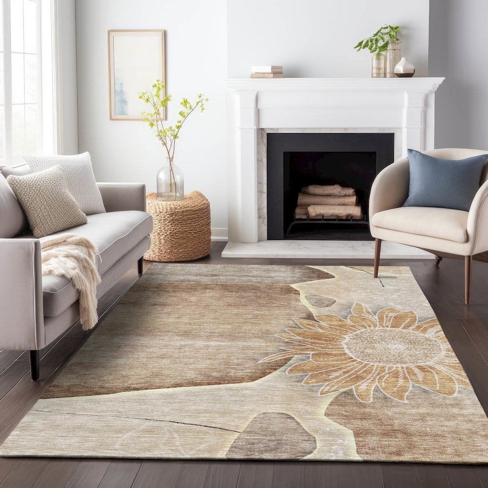 Premium Machine Washable Mayfield AMF700 Brown 2'6" x 3'10" Rug. Picture 5