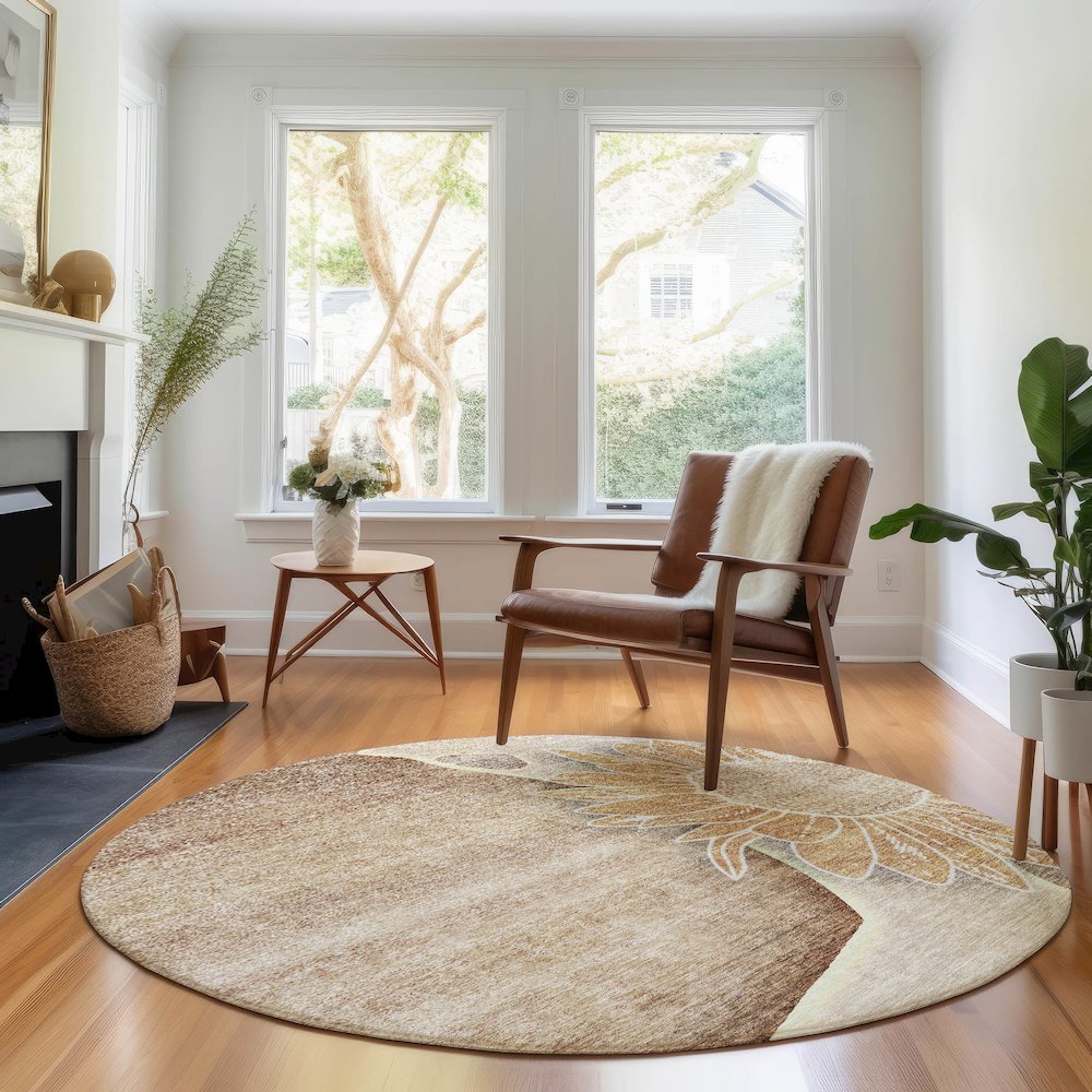 Premium Machine Washable Mayfield AMF700 Brown 8' x 8' Round Rug. Picture 5