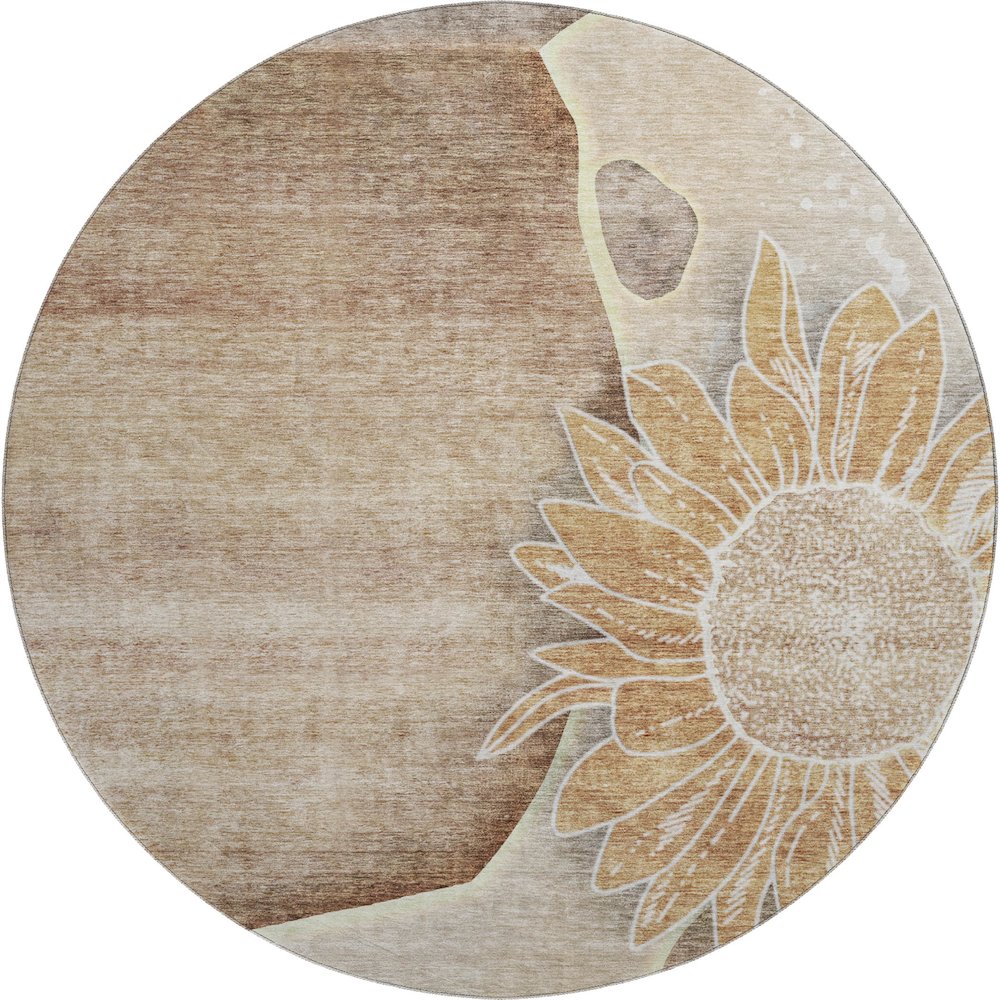 Premium Machine Washable Mayfield AMF700 Brown 8' x 8' Round Rug. Picture 1