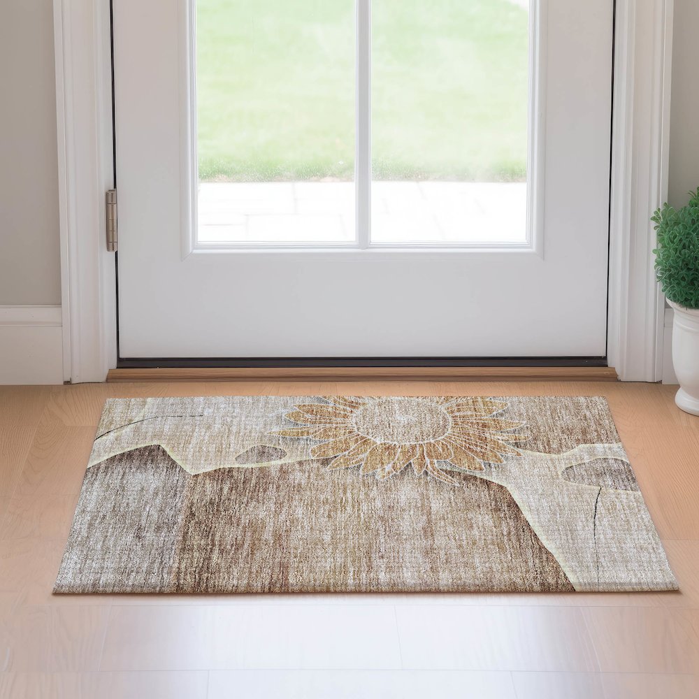 Premium Machine Washable Mayfield AMF700 Brown 1'8" x 2'6" Rug. Picture 5