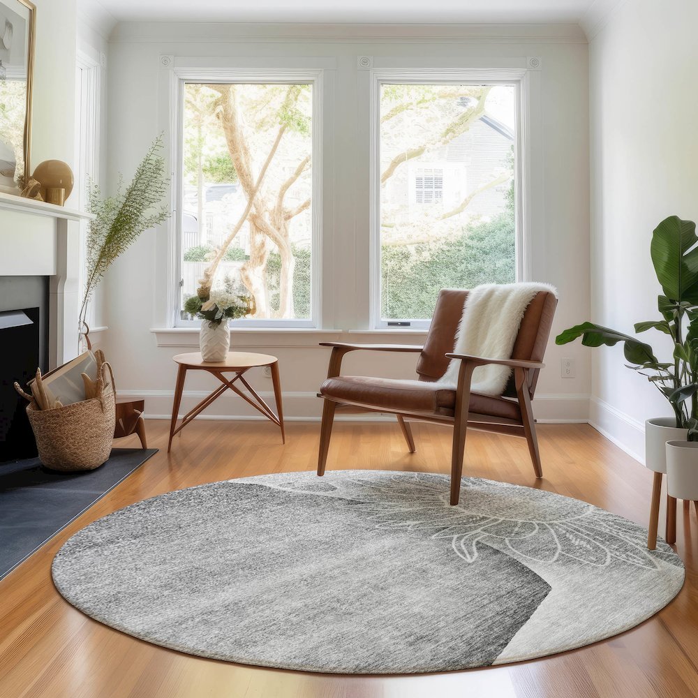 Premium Machine Washable Mayfield AMF700 Gray 8' x 8' Round Rug. Picture 5