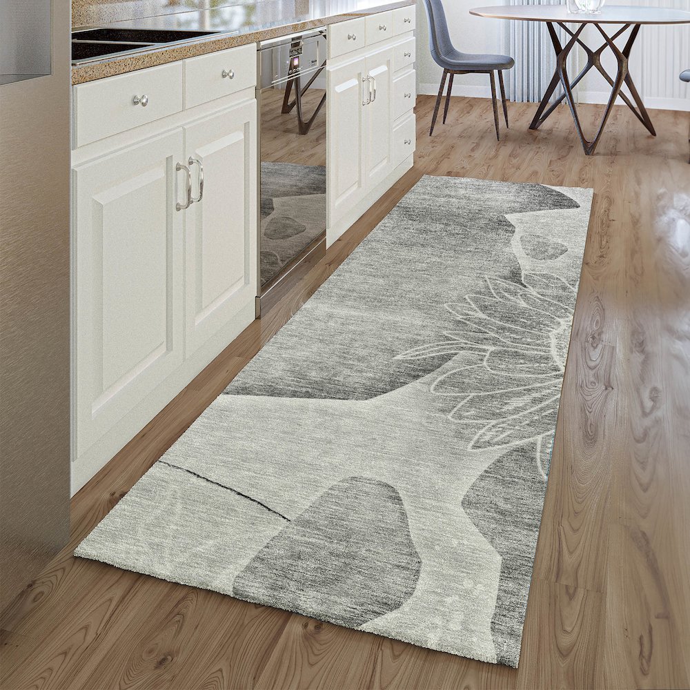 Premium Machine Washable Mayfield AMF700 Gray 2'3" x 7'6" Runner Rug. Picture 5