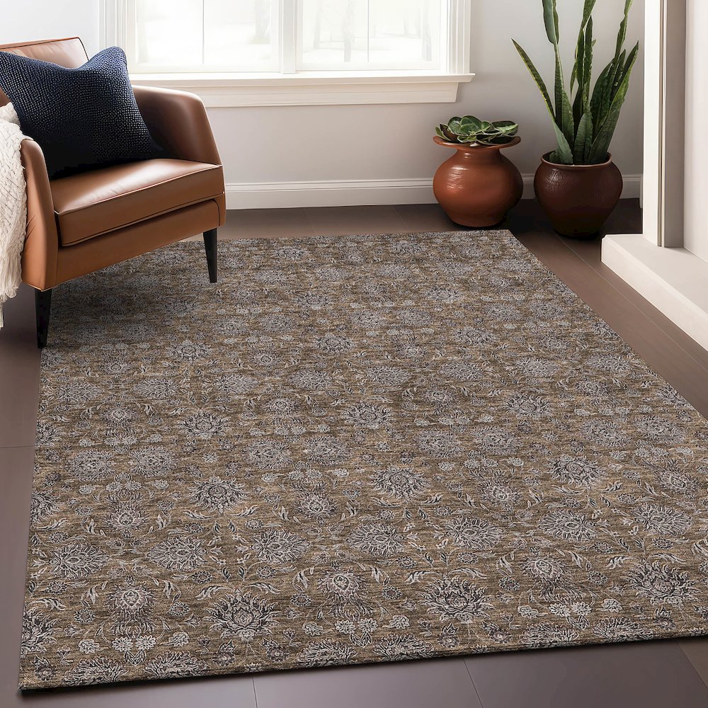 Premium Machine Washable Mayfield AMF702 Chocolate 2'6" x 3'10" Rug. Picture 6