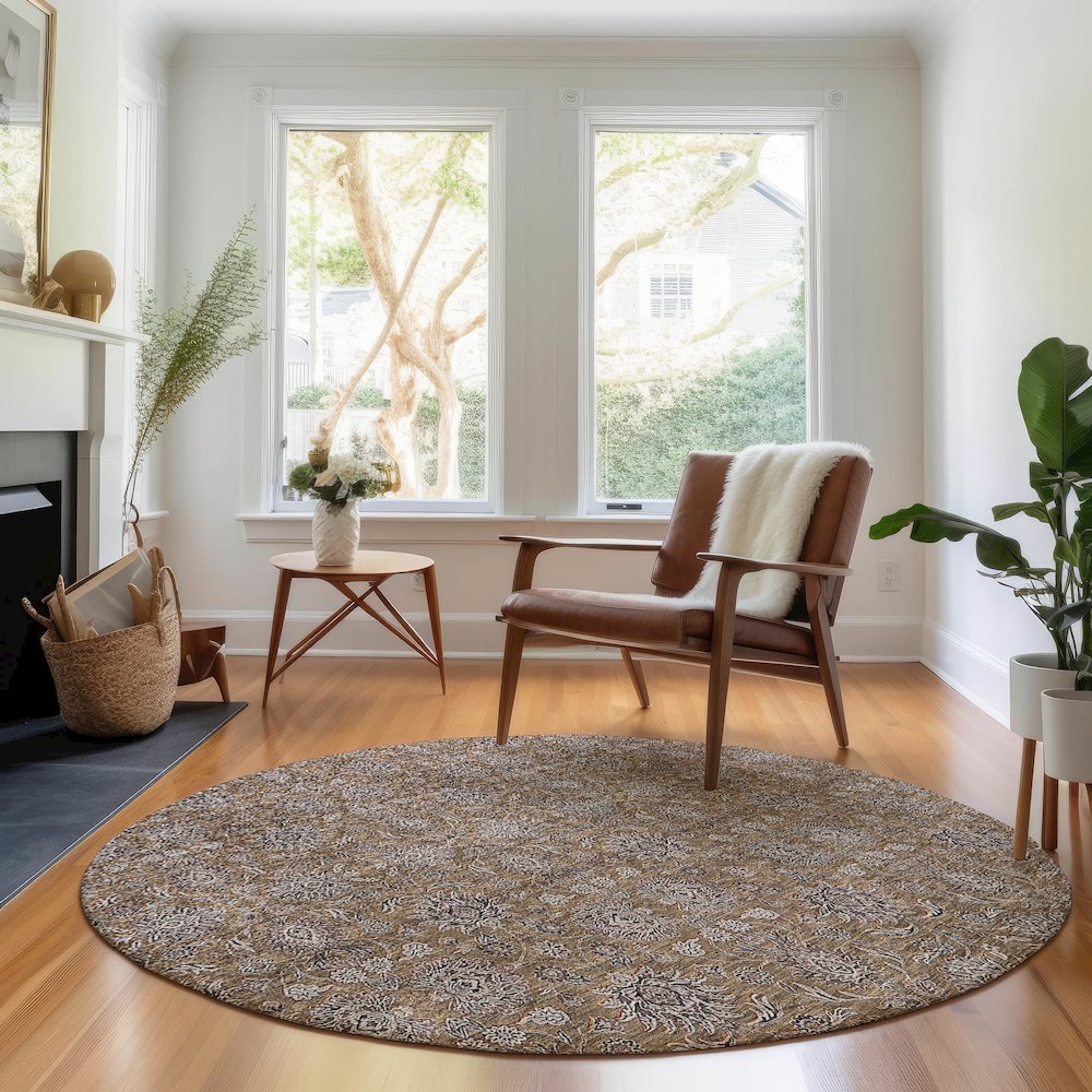 Premium Machine Washable Mayfield AMF702 Chocolate 8' x 8' Round Rug. Picture 5