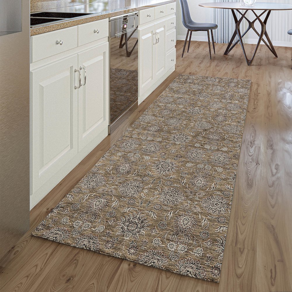 Premium Machine Washable Mayfield AMF702 Chocolate 2'3" x 7'6" Runner Rug. Picture 5