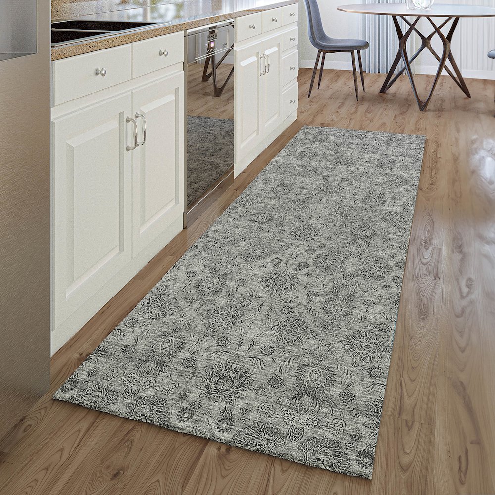 Premium Machine Washable Mayfield AMF702 Gray 2'3" x 7'6" Runner Rug. Picture 5