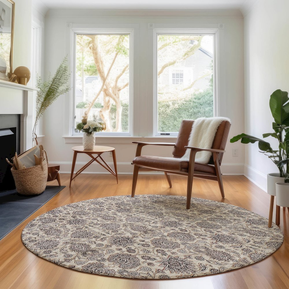 Premium Machine Washable Mayfield AMF702 Ivory 8' x 8' Round Rug. Picture 5