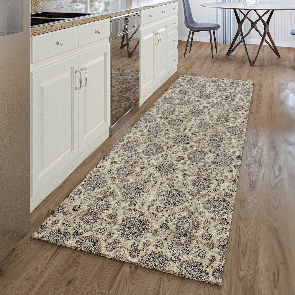 Premium Machine Washable Mayfield AMF702 Ivory 2'3" x 7'6" Runner Rug. Picture 5