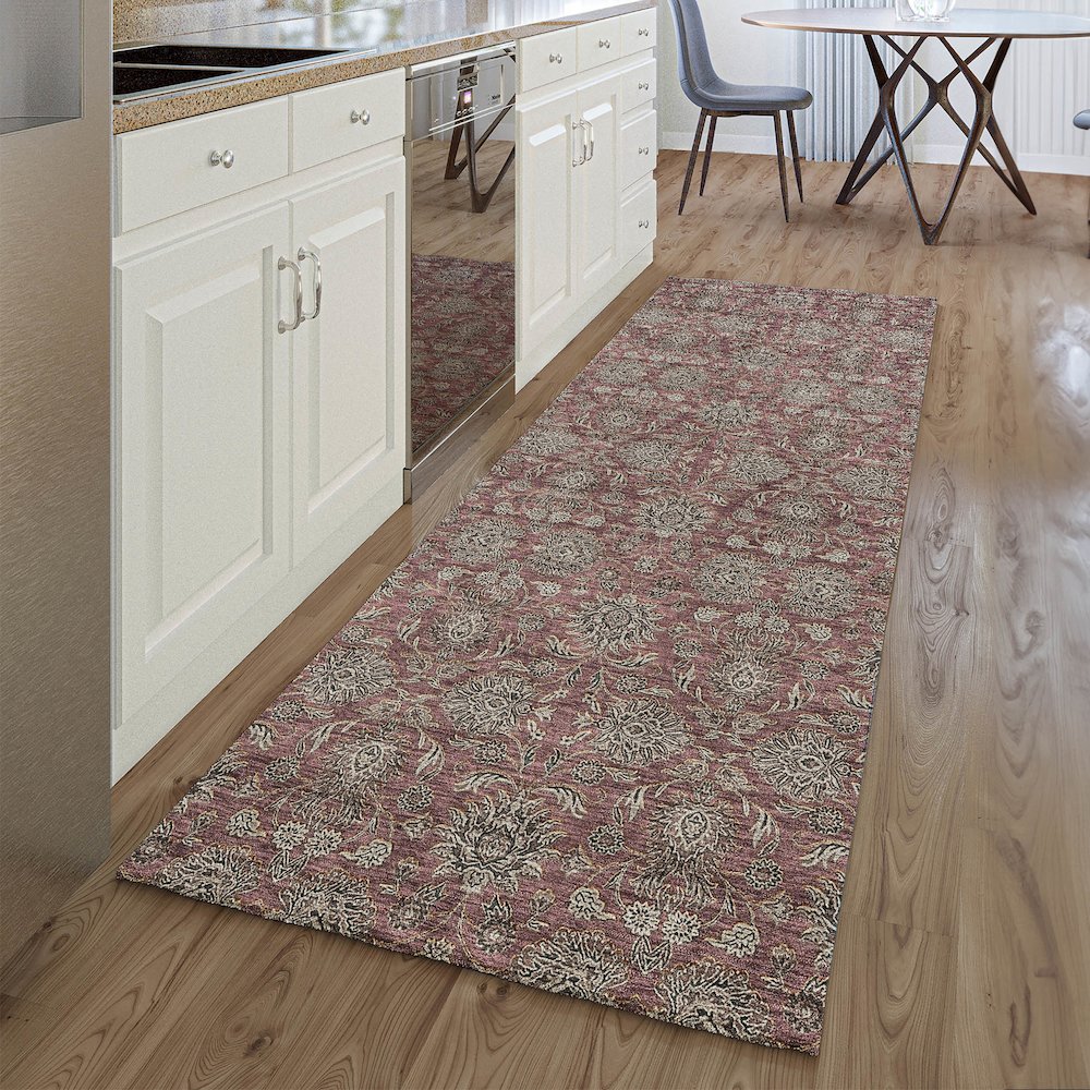 Premium Machine Washable Mayfield AMF702 Merlot 2'3" x 7'6" Runner Rug. Picture 5