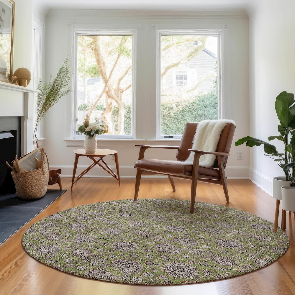 Premium Machine Washable Mayfield AMF702 Olive 8' x 8' Round Rug. Picture 5