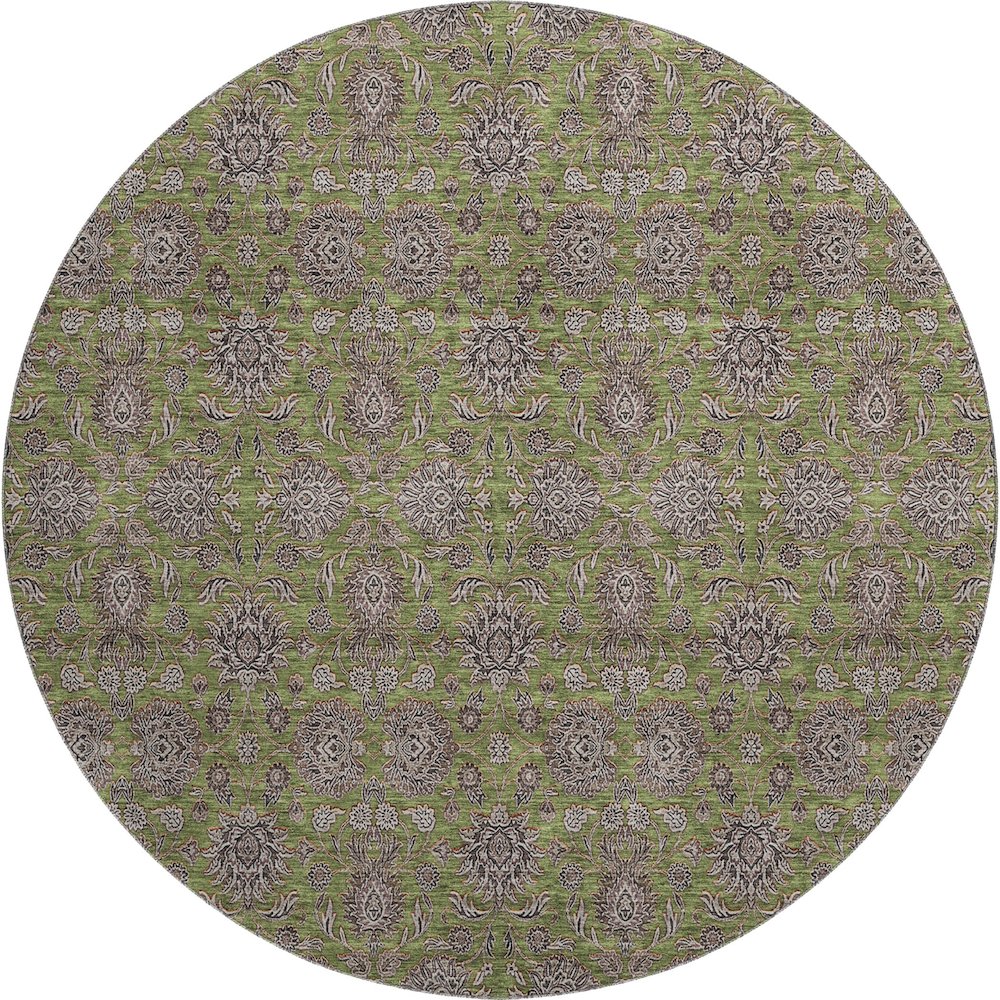 Premium Machine Washable Mayfield AMF702 Olive 8' x 8' Round Rug. Picture 1