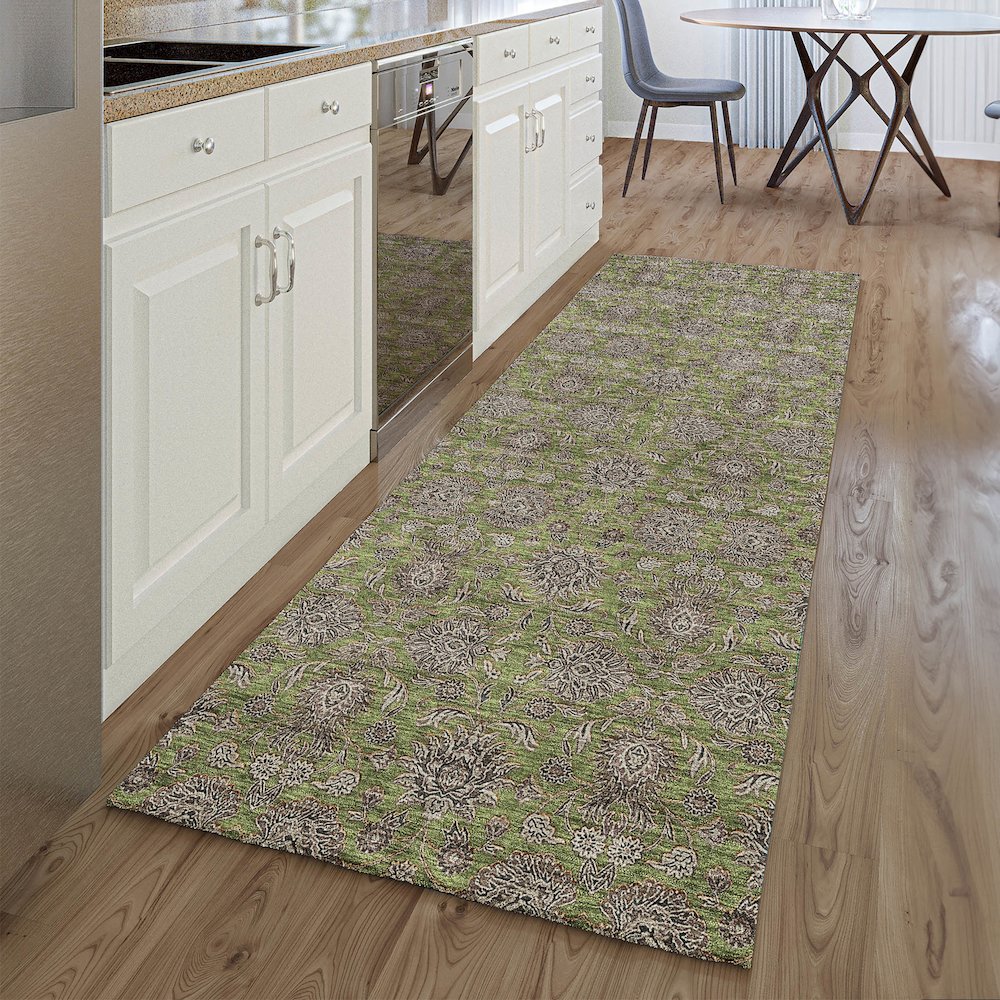 Premium Machine Washable Mayfield AMF702 Olive 2'3" x 7'6" Runner Rug. Picture 5