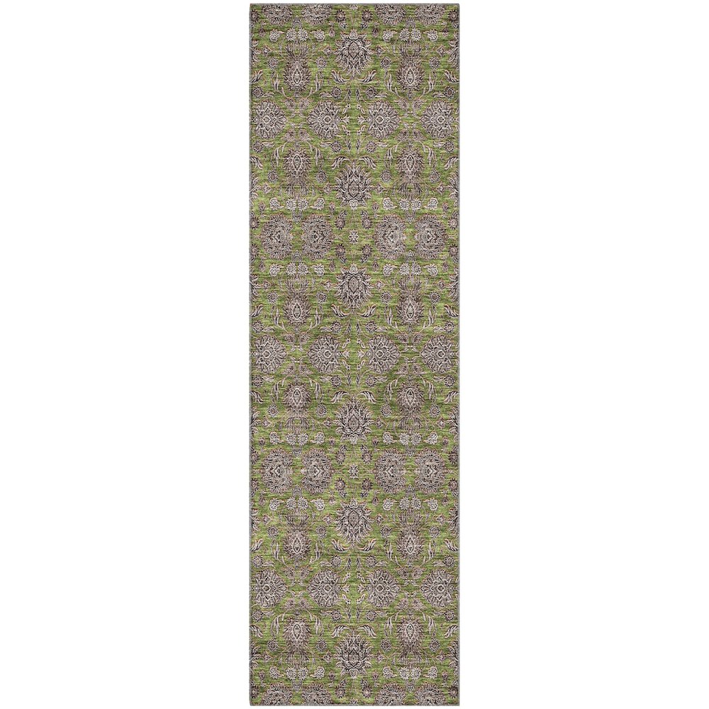 Premium Machine Washable Mayfield AMF702 Olive 2'3" x 7'6" Runner Rug. Picture 1