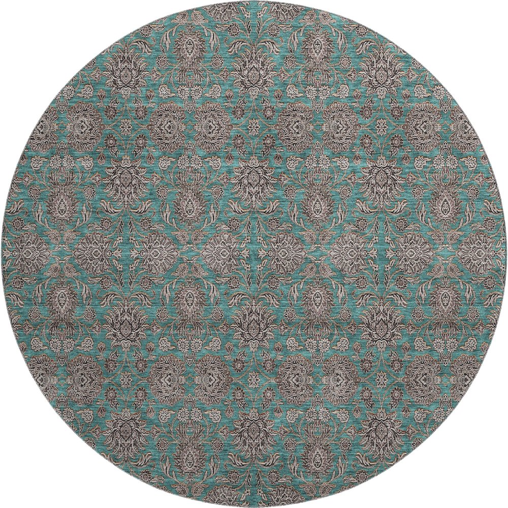 Premium Machine Washable Mayfield AMF702 Teal 8' x 8' Round Rug. Picture 1
