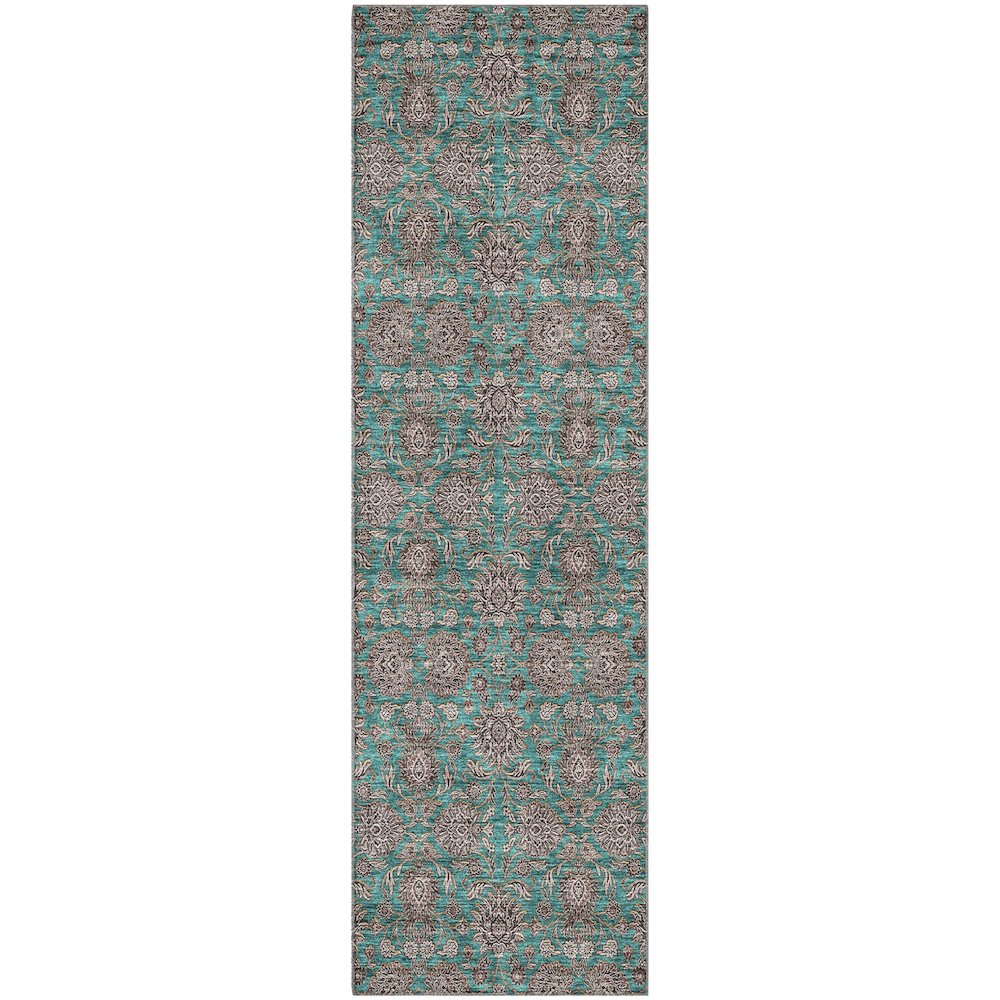 Premium Machine Washable Mayfield AMF702 Teal 2'3" x 7'6" Runner Rug. Picture 1