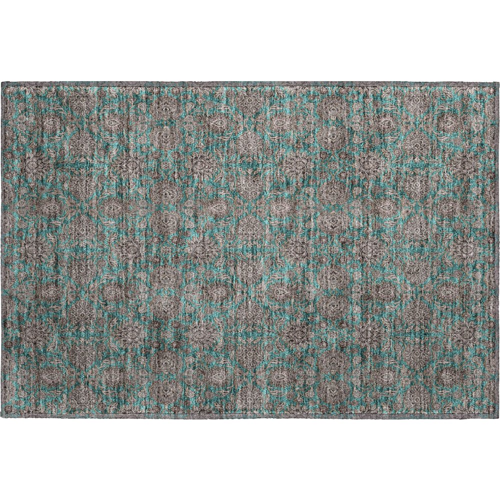 Premium Machine Washable Mayfield AMF702 Teal 1'8" x 2'6" Rug. Picture 1