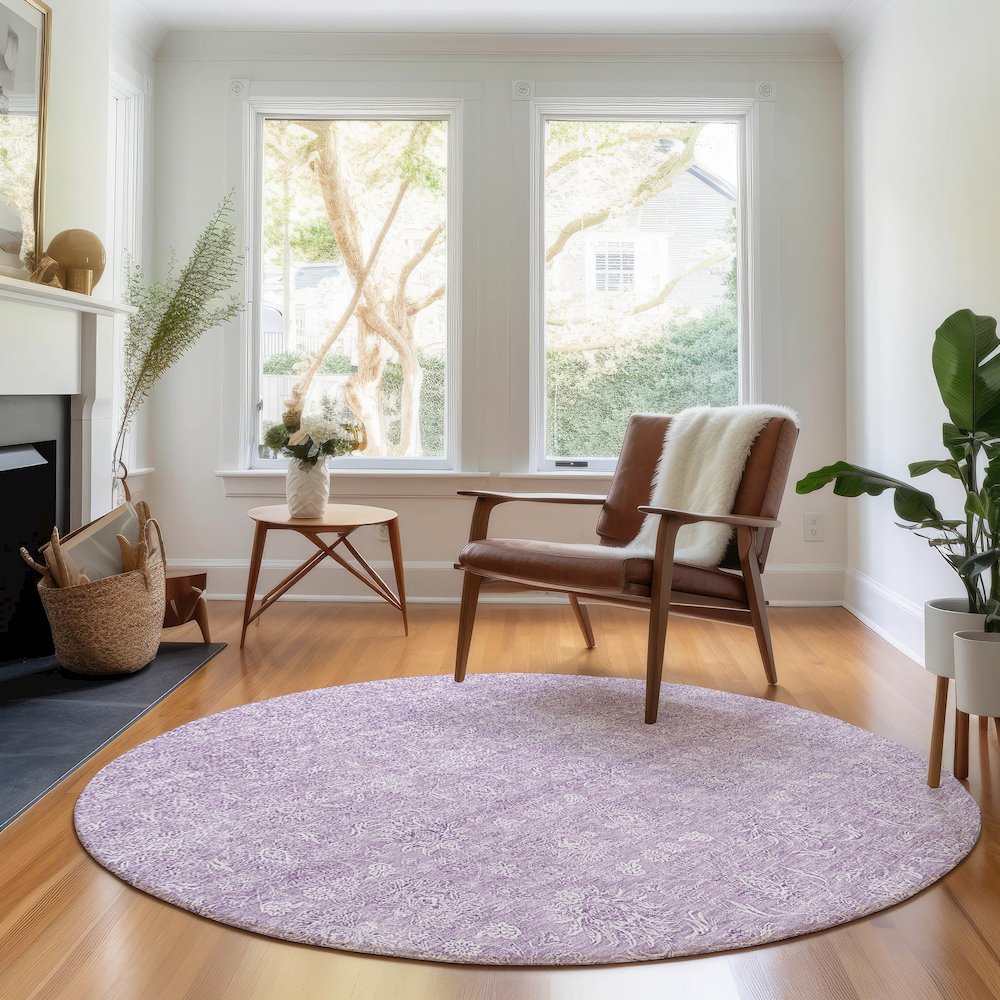 Premium Machine Washable Mayfield AMF703 Lavender 8' x 8' Round Rug. Picture 5
