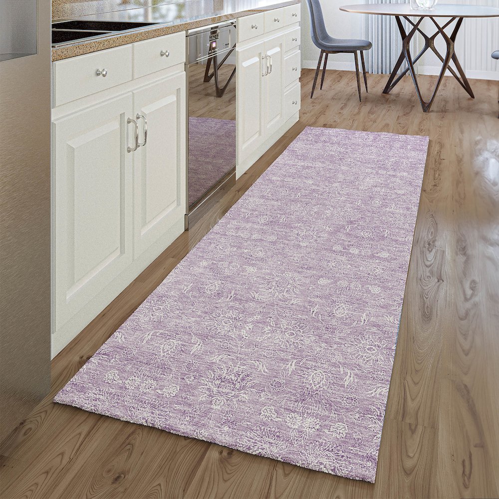 Premium Machine Washable Mayfield AMF703 Lavender 2'3" x 7'6" Runner Rug. Picture 5