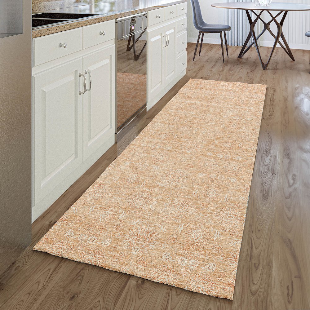 Premium Machine Washable Mayfield AMF703 Peach 2'3" x 7'6" Runner Rug. Picture 5