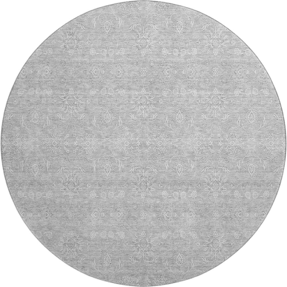 Premium Machine Washable Mayfield AMF703 Silver 8' x 8' Round Rug. Picture 1
