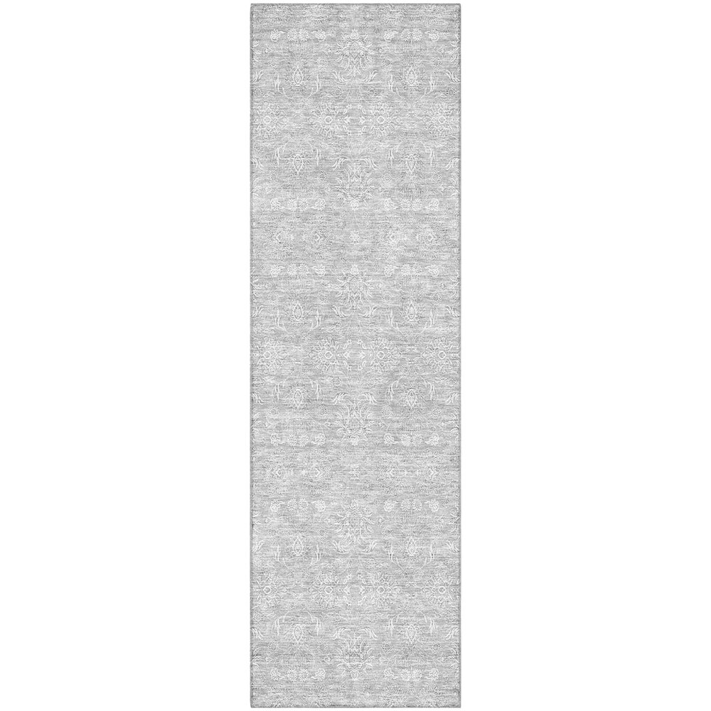 Premium Machine Washable Mayfield AMF703 Silver 2'3" x 7'6" Runner Rug. Picture 1