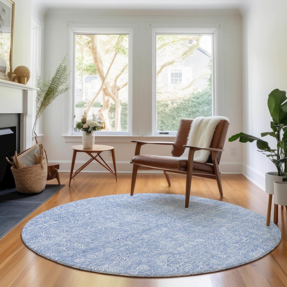 Premium Machine Washable Mayfield AMF703 Sky 8' x 8' Round Rug. Picture 5