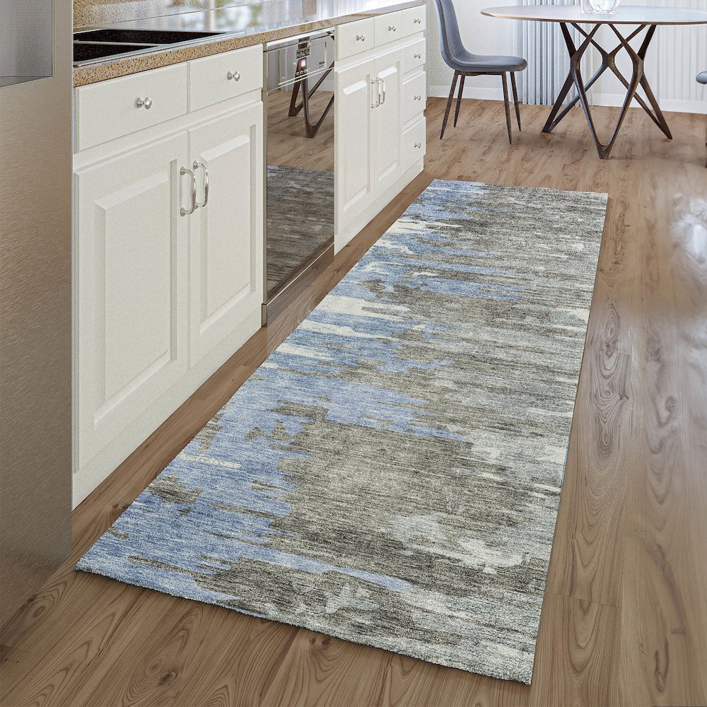 Premium Machine Washable Mayfield AMF704 Blue 2'3" x 7'6" Runner Rug. Picture 5
