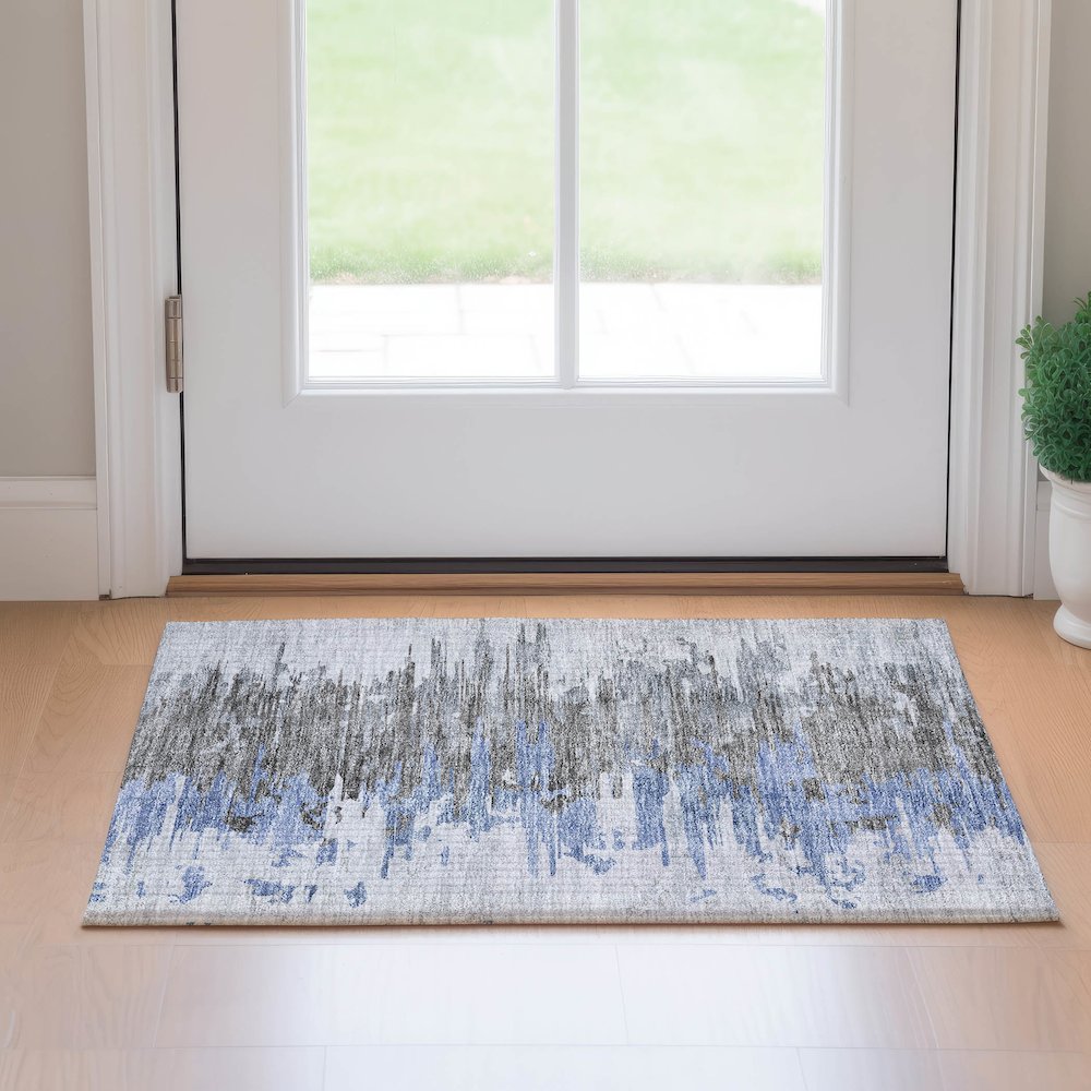 Premium Machine Washable Mayfield AMF704 Blue 1'8" x 2'6" Rug. Picture 5