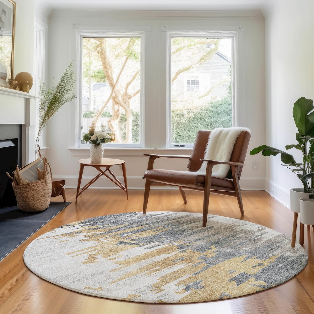 Premium Machine Washable Mayfield AMF704 Ivory 8' x 8' Round Rug. Picture 5