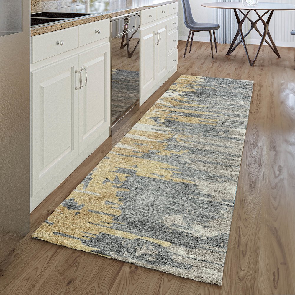 Premium Machine Washable Mayfield AMF704 Ivory 2'3" x 7'6" Runner Rug. Picture 5