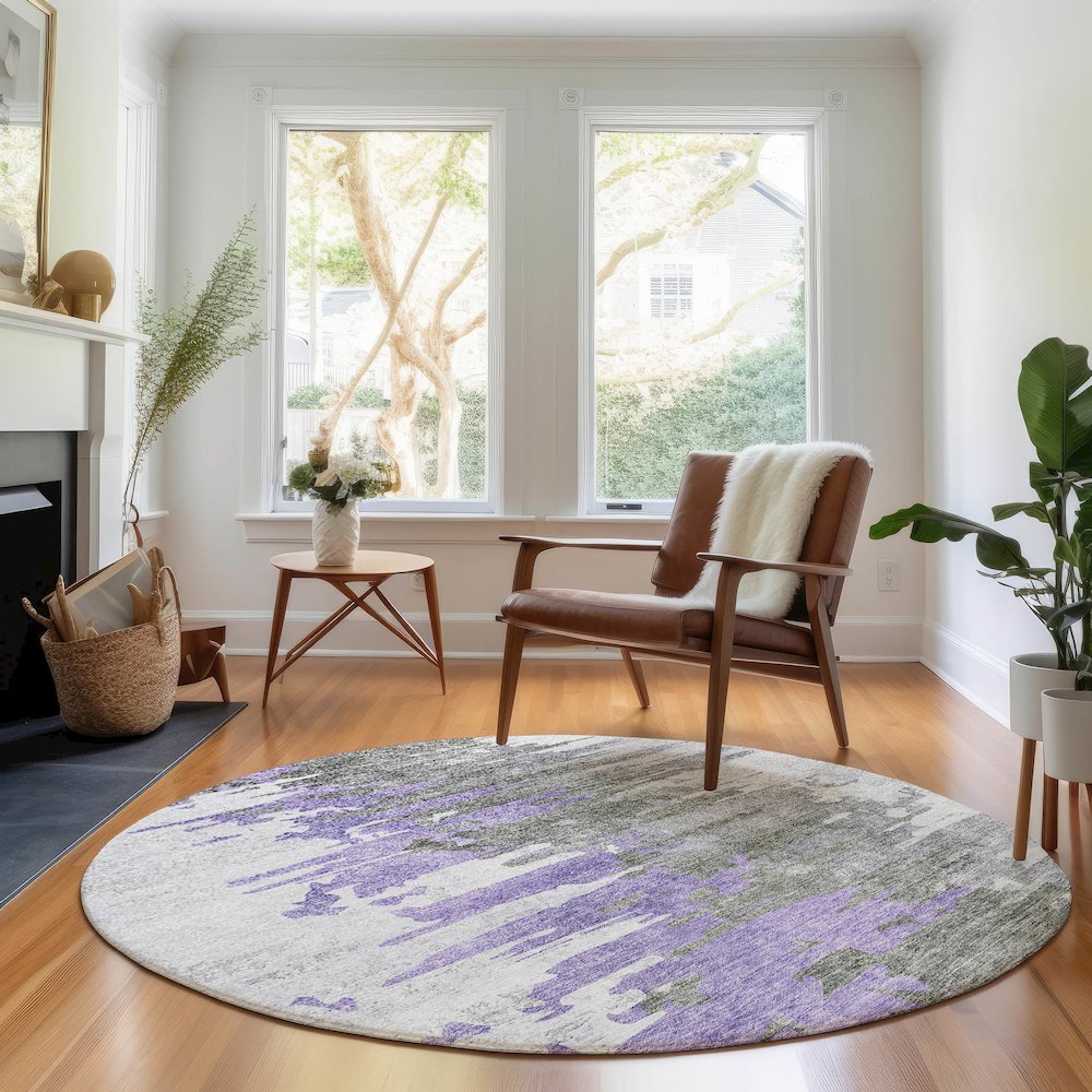 Premium Machine Washable Mayfield AMF704 Purple 8' x 8' Round Rug. Picture 5